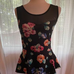 Floral black sheer top